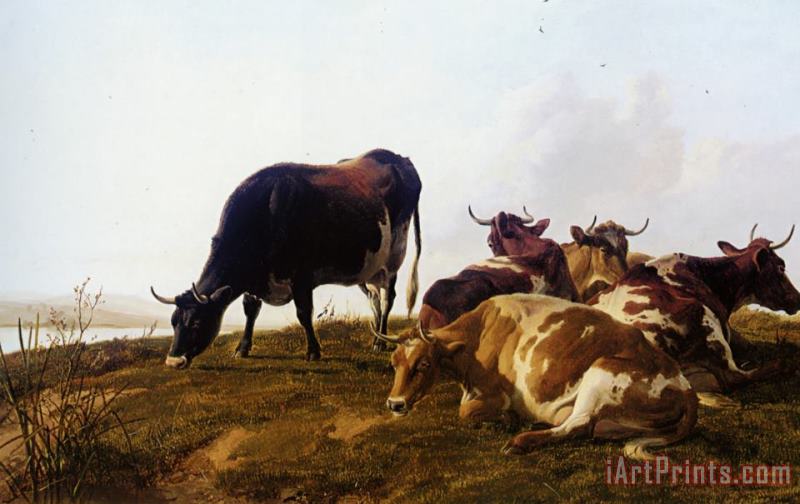 Thomas Sidney Cooper Cattle Resting Beside a River Art Painting