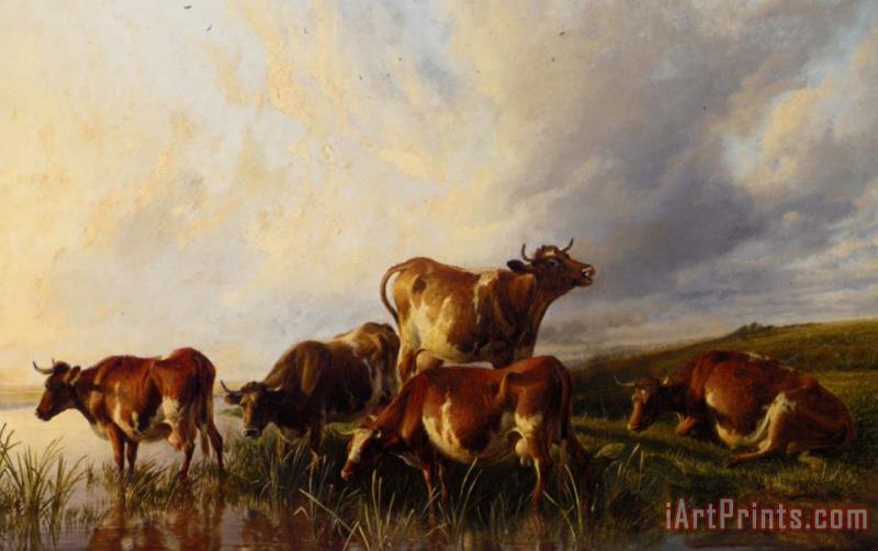 Thomas Sidney Cooper Cattle Wattering Art Painting
