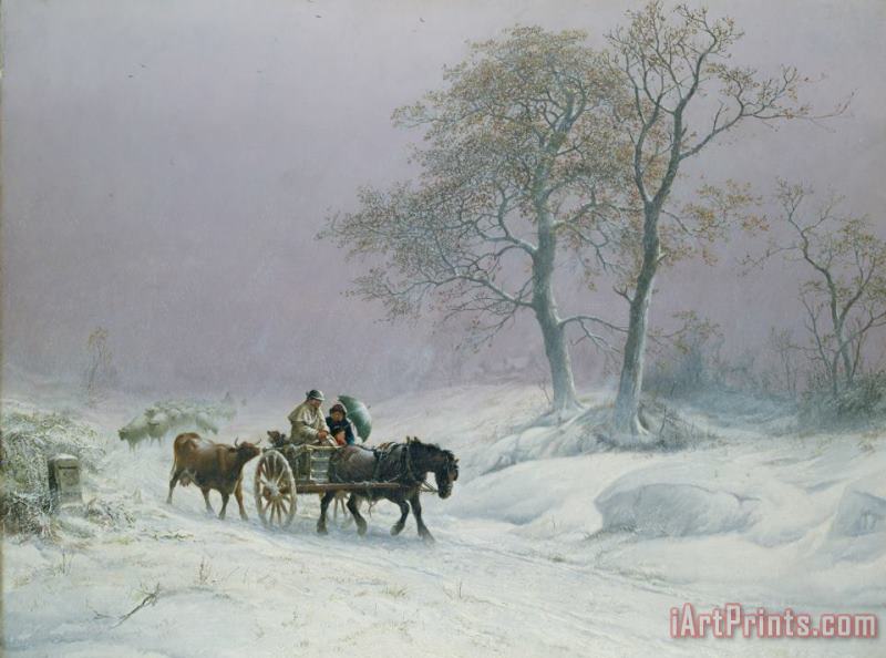 The wintry road to market painting - Thomas Sidney Cooper The wintry road to market Art Print