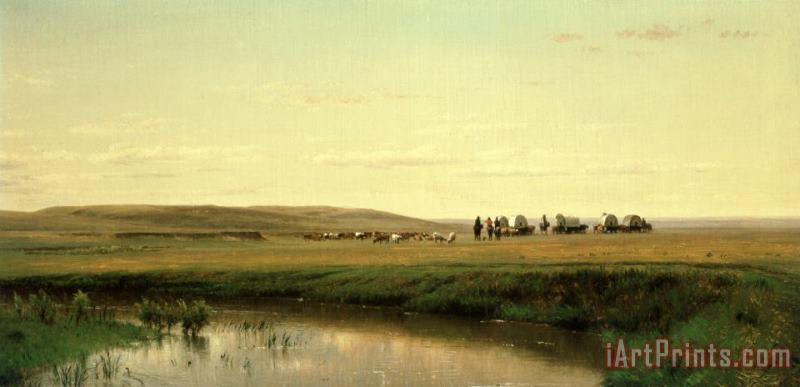 A Wagon Train on the Plains painting - Thomas Worthington Whittredge A Wagon Train on the Plains Art Print
