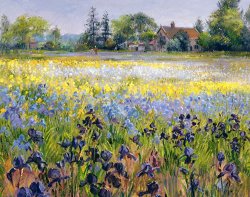 Timothy Easton Irises and Two Fir Trees