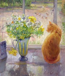 Timothy Easton Striped Jug with Spring Flowers