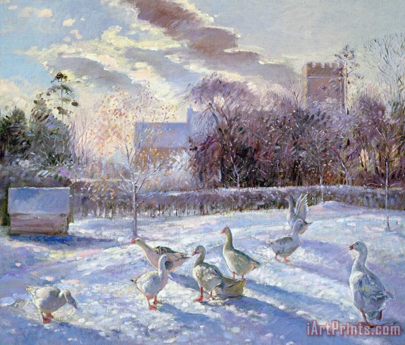 Timothy Easton Winter Geese in Church Meadow Art Print