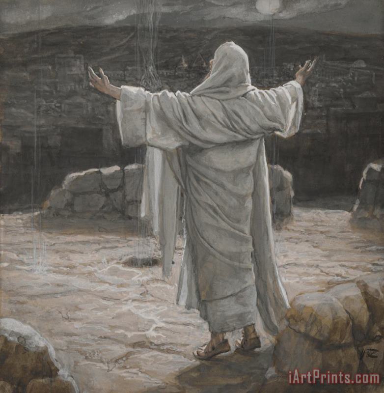 Tissot Christ Retreats to the Mountain at Night Art Print