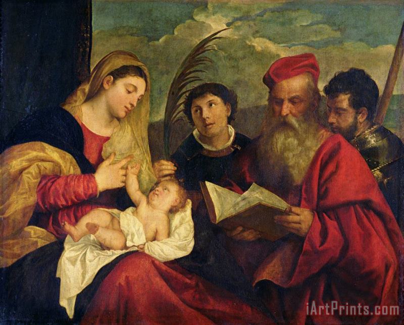 Madonna And Child with Ss. Stephen, Jerome And Maurice painting - Titian Madonna And Child with Ss. Stephen, Jerome And Maurice Art Print