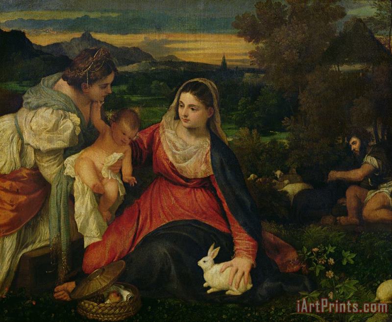 Titian Madonna And Child with St. Catherine (the Virgin of The Rabbit) Art Painting