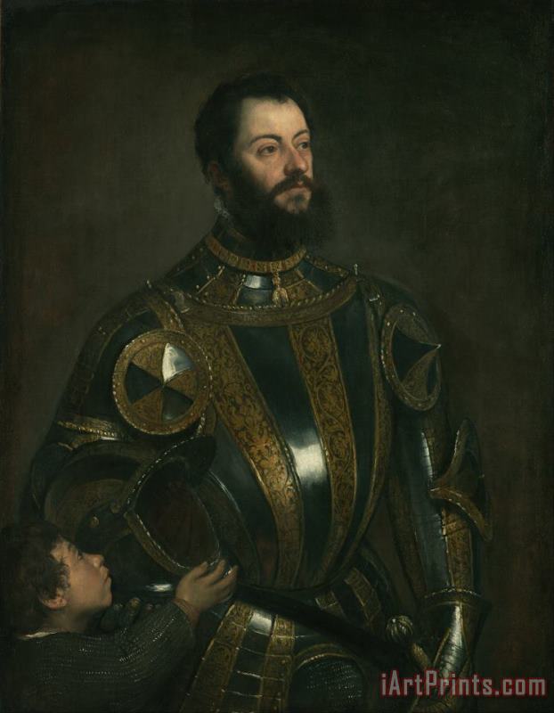 Portrait Of Alfonso D Avalos Marquis Of Vasto In Armor With A Page painting - Titian Portrait Of Alfonso D Avalos Marquis Of Vasto In Armor With A Page Art Print