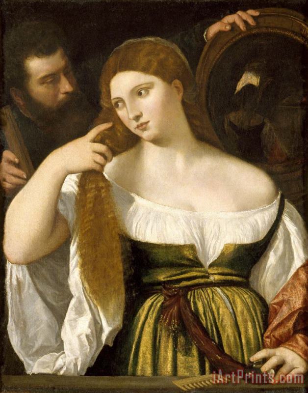 Noia Davant El Mirall, Posterior a 1515 painting - Tiziano Noia Davant El Mirall, Posterior a 1515 Art Print