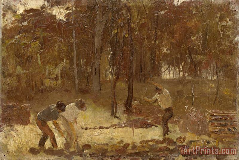 Turning The Soil (sketch for The Charcoal Burners) painting - Tom Roberts Turning The Soil (sketch for The Charcoal Burners) Art Print