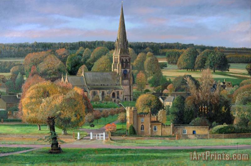 Edensor - Chatsworth Park - Derbyshire painting - Trevor Neal Edensor - Chatsworth Park - Derbyshire Art Print