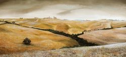 Trevor Neal Farm on Hill - Tuscany painting