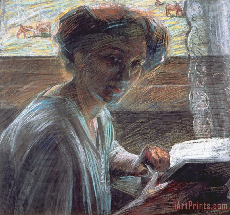 Umberto Boccioni Woman Reading Art Painting