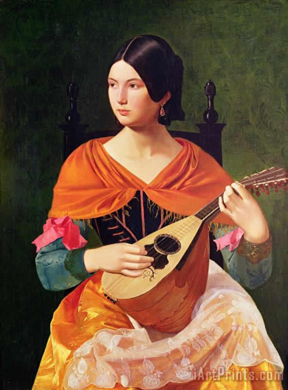 Young Woman with a Mandolin painting - Vekoslav Karas Young Woman with a Mandolin Art Print
