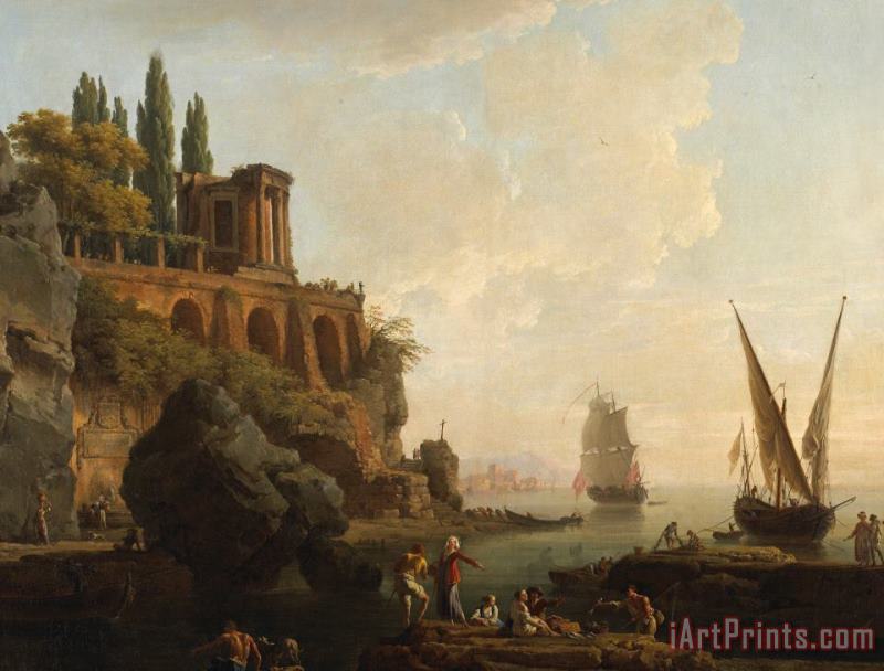 Italian Harbor Scene painting - Vernet Italian Harbor Scene Art Print