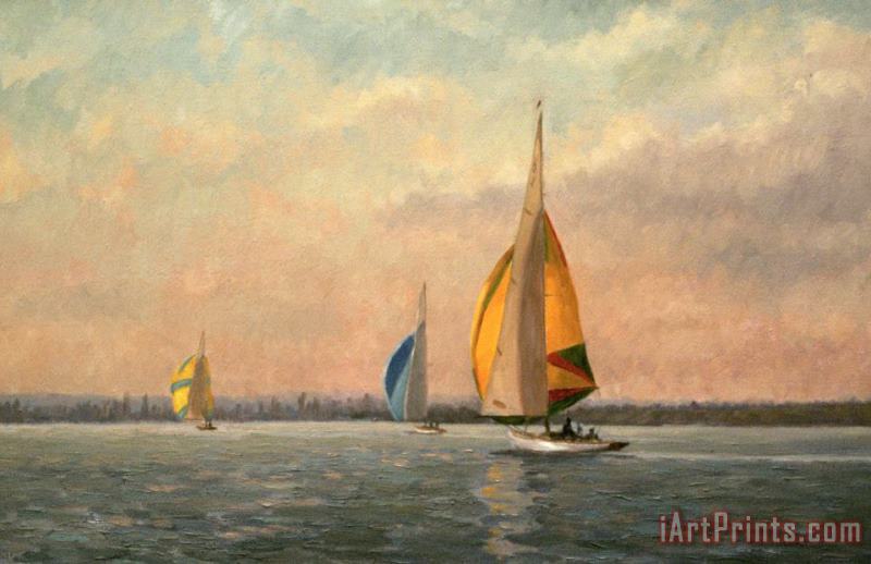 Late Finish Featuring Dragons On The Medway painting - Vic Trevett Late Finish Featuring Dragons On The Medway Art Print