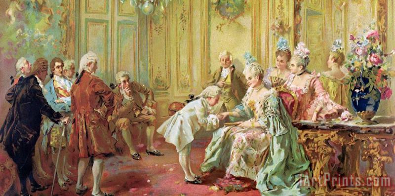 The presentation of the young Mozart to Mme de Pompadour at Versailles painting - Vicente de Parades The presentation of the young Mozart to Mme de Pompadour at Versailles Art Print