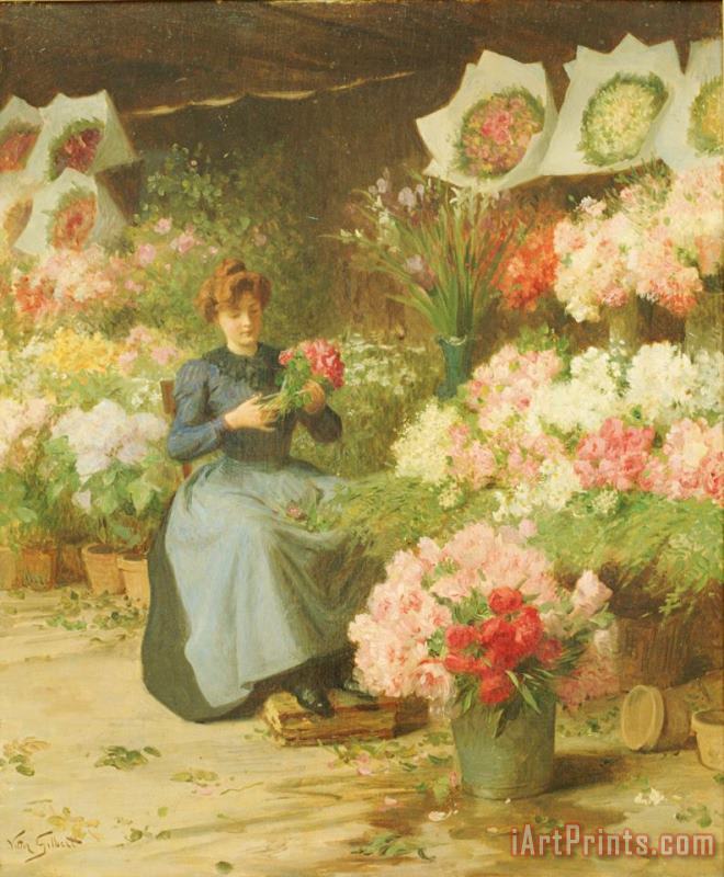 Victor Gabriel Gilbert Flower Seller in front of the Madeleine Church Art Painting