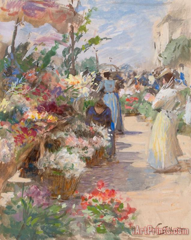 Victor Gabriel Gilbert The Flower Market Art Print