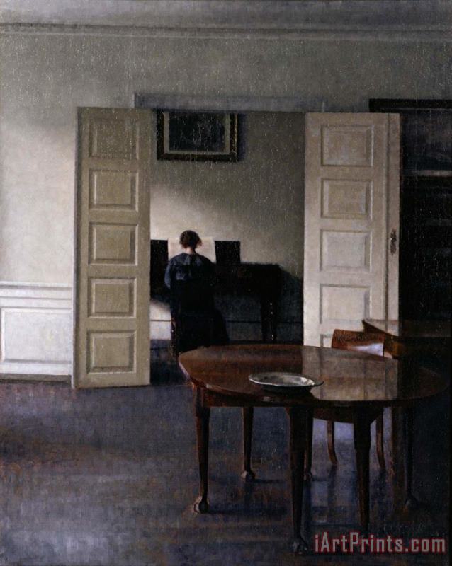 Interior with Ida Playing The Piano painting - Vilhelm Hammershoi Interior with Ida Playing The Piano Art Print