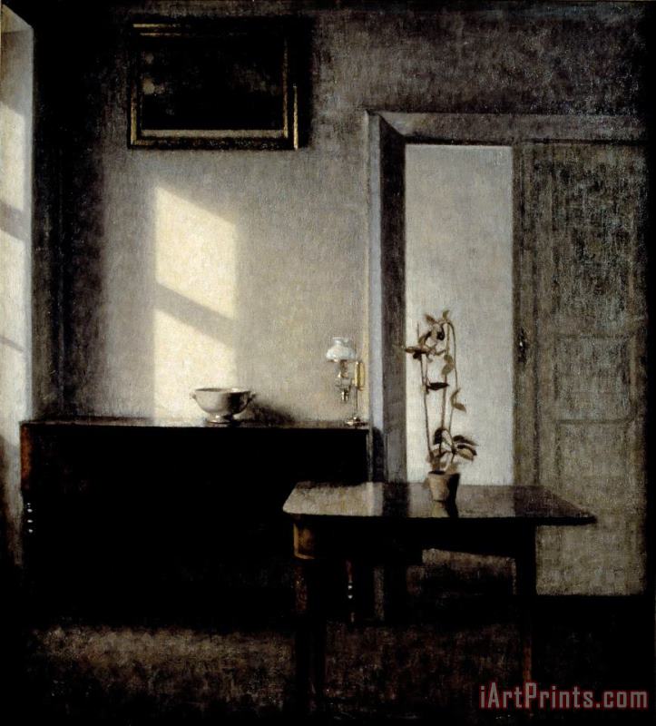 Interior with Potted Plant on Card Table, Bredgade 25 painting - Vilhelm Hammershoi Interior with Potted Plant on Card Table, Bredgade 25 Art Print
