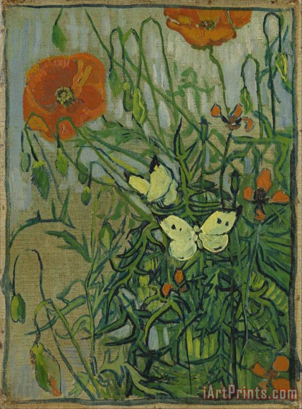 Vincent van Gogh Butterflies And Poppies Art Painting