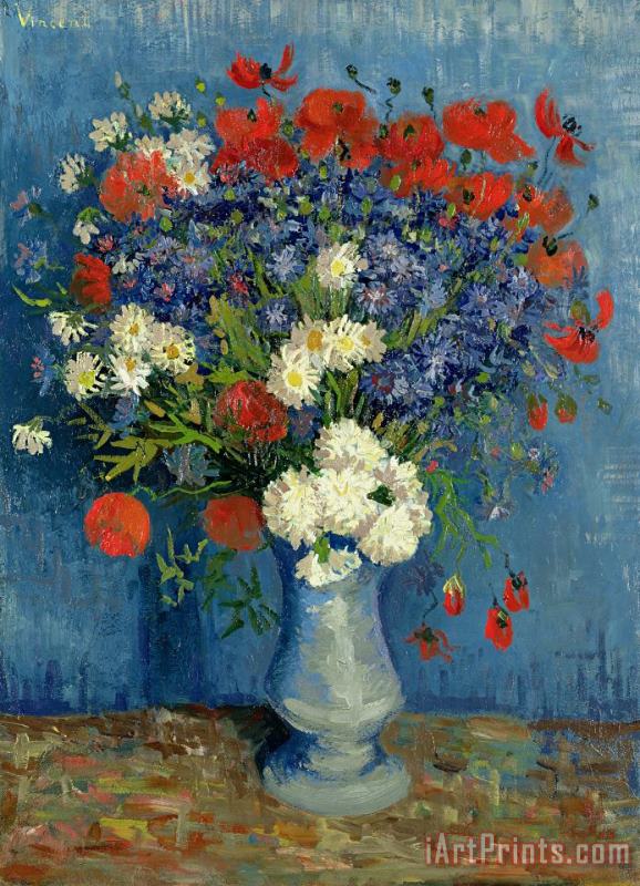 Vase with Cornflowers and Poppies painting - Vincent van Gogh Vase with Cornflowers and Poppies Art Print