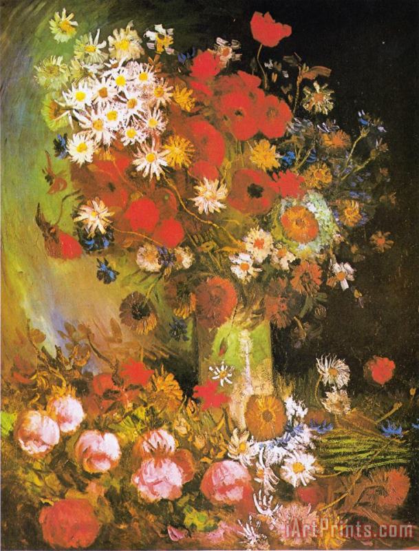 Vase with Cornflowers And Poppies, Peonies And Chrysanthemums painting - Vincent van Gogh Vase with Cornflowers And Poppies, Peonies And Chrysanthemums Art Print