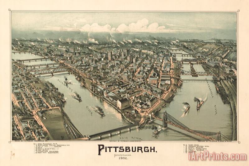 Pittsburg Map painting - Vintage Images Pittsburg Map Art Print