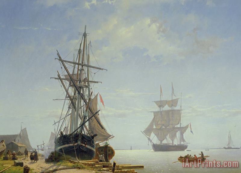 WA Van Deventer Ships In A Dutch Estuary Art Painting