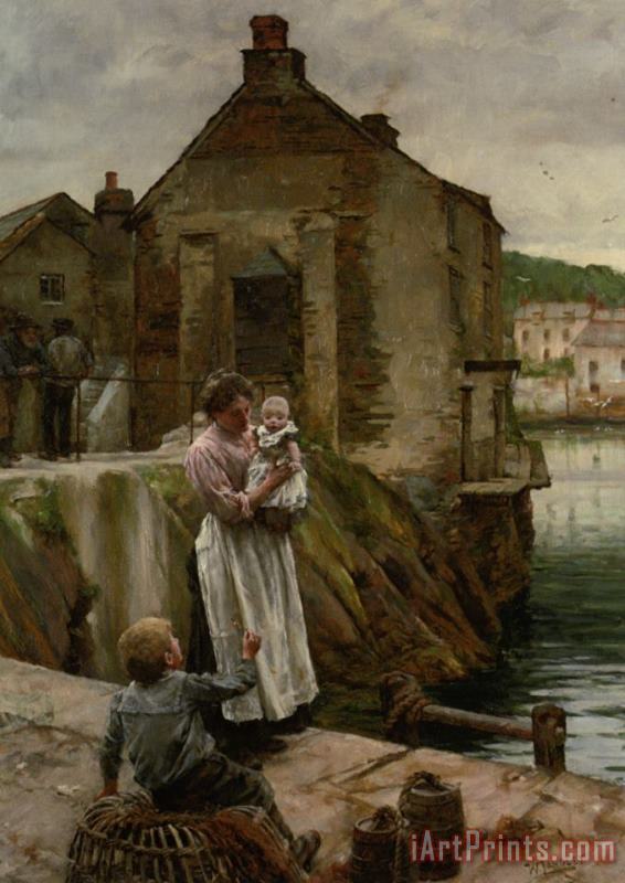 Walter Langley On The Quay Newlyn Art Painting