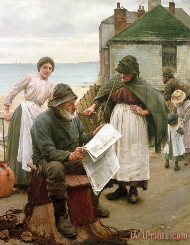 Walter Langley When The Boats Are Away Art Painting