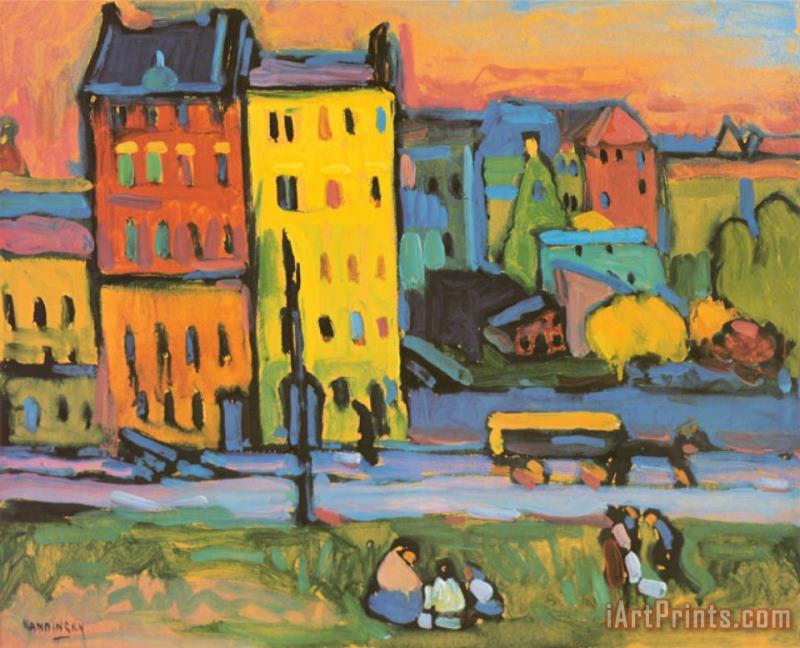 Houses in Munich 1908 painting - Wassily Kandinsky Houses in Munich 1908 Art Print
