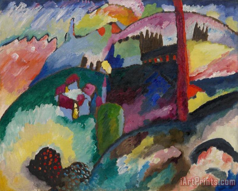 Landscape with Factory Chimney, 1910 painting - Wassily Kandinsky Landscape with Factory Chimney, 1910 Art Print
