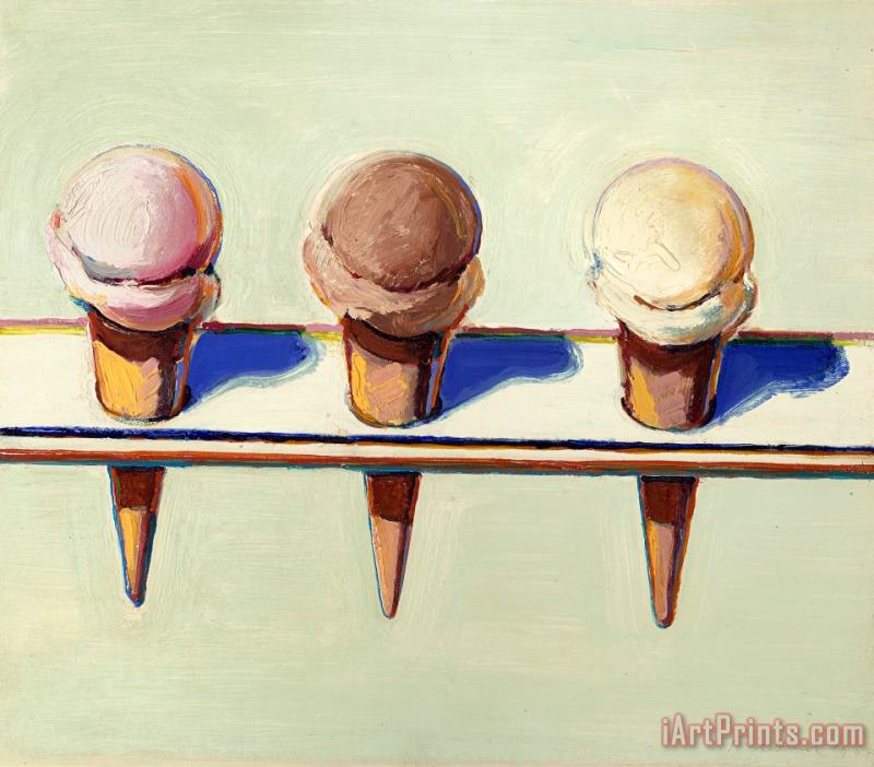 Three Cones, 1964 painting - Wayne Thiebaud Three Cones, 1964 Art Print