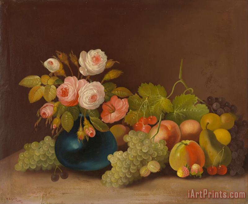 W.b. Gould Cabbage Roses And Fruit Art Painting
