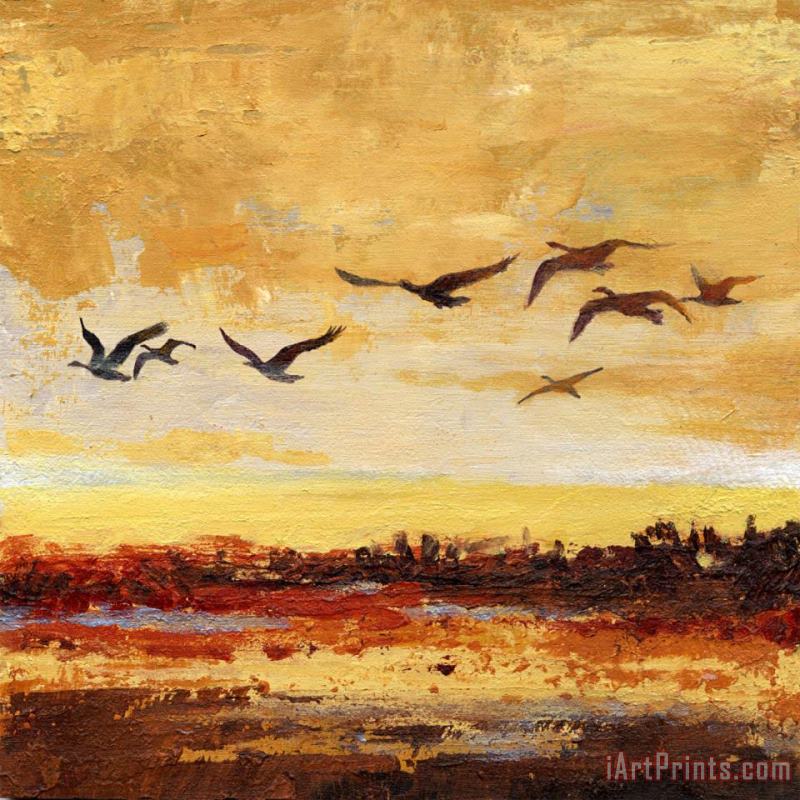 Canada Geese in Flight 1 painting - Wendy Kroeker Canada Geese in Flight 1 Art Print