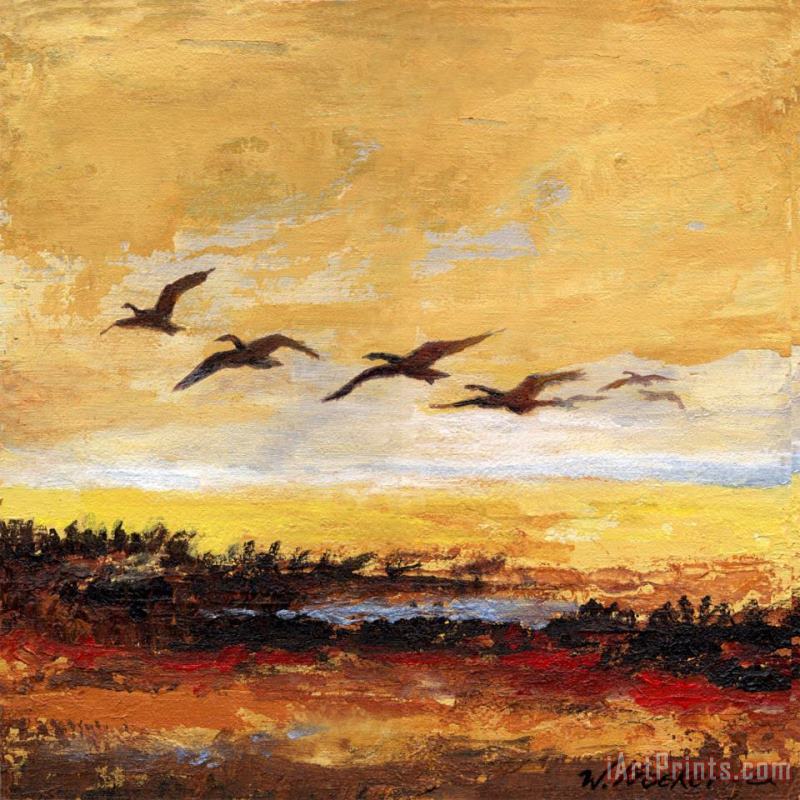 Canada Geese in Flight 3 painting - Wendy Kroeker Canada Geese in Flight 3 Art Print