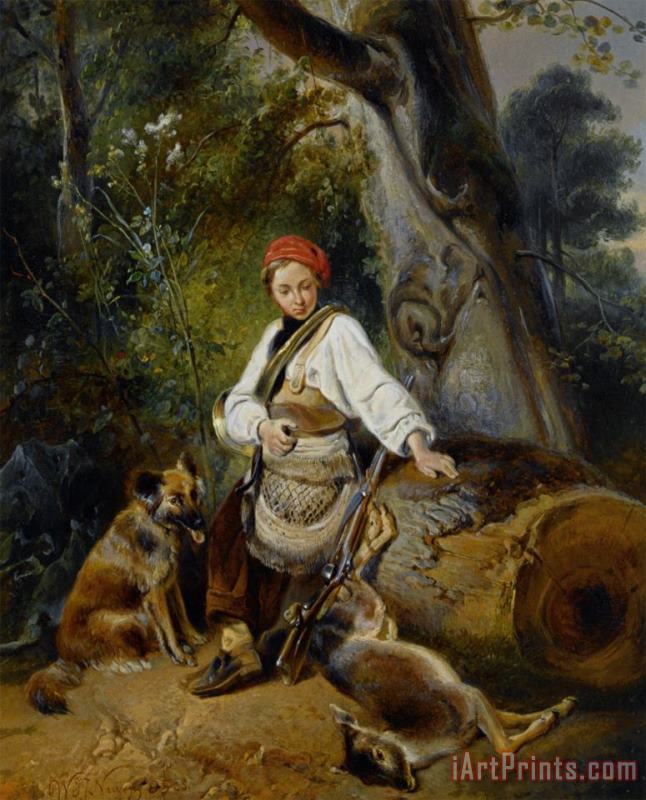 Wijnandus Johannes Josephus Nuyen A Hunter at Rest in The Woods Art Print