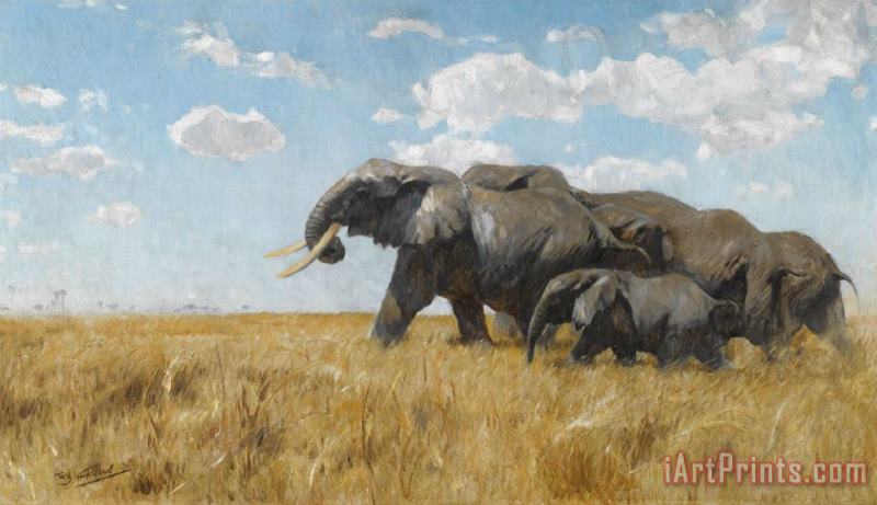 Wilhelm Kuhnert Elephants on The Move Art Painting