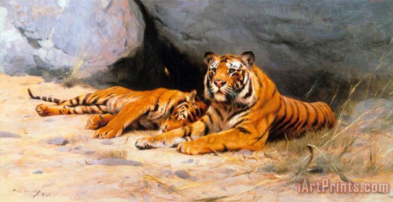 Wilhelm Kuhnert Tigers Resting Art Painting