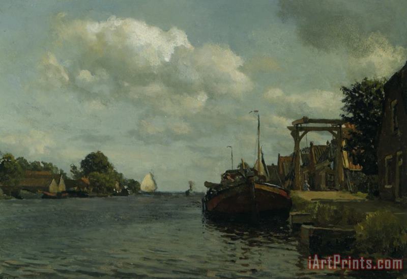 Willem Bastiaan Tholen Moored Boats on a River Art Painting