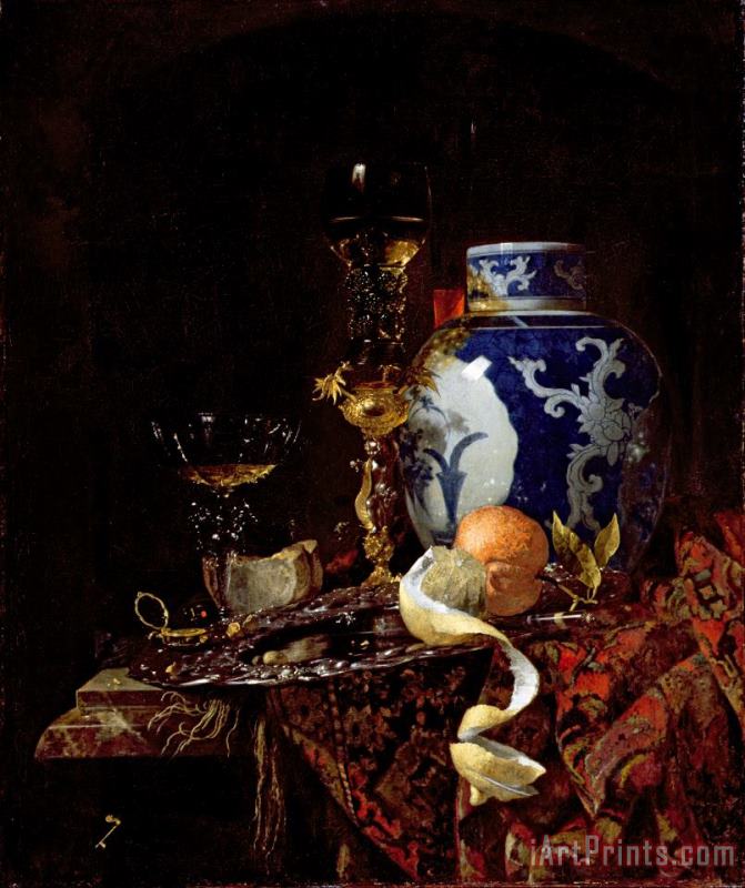Willem Kalf Still Life with a Chinese Porcelain Jar Art Painting