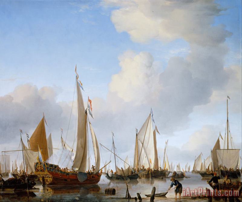 Willem van de Velde A States Yacht Under Sail Close to The Shore with Many Other Vessels Art Print