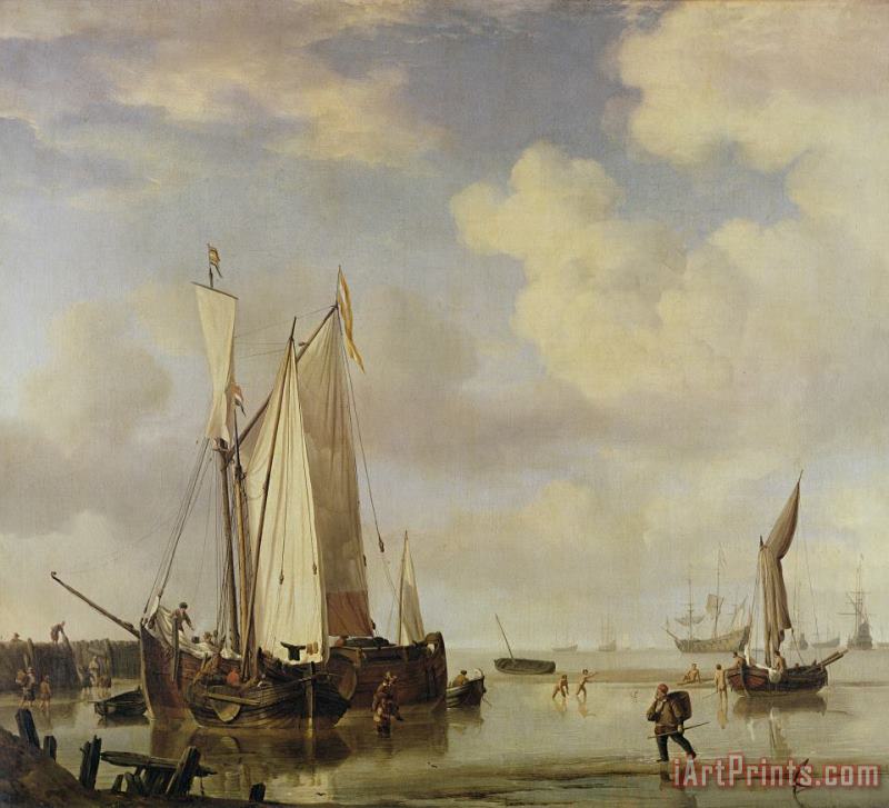 Willem van de Velde Dutch Vessels Inshore and Men Bathing Art Painting