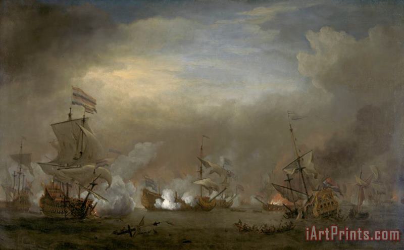 Willem van de Velde Encounter During The Battle of Kijkduin Art Painting
