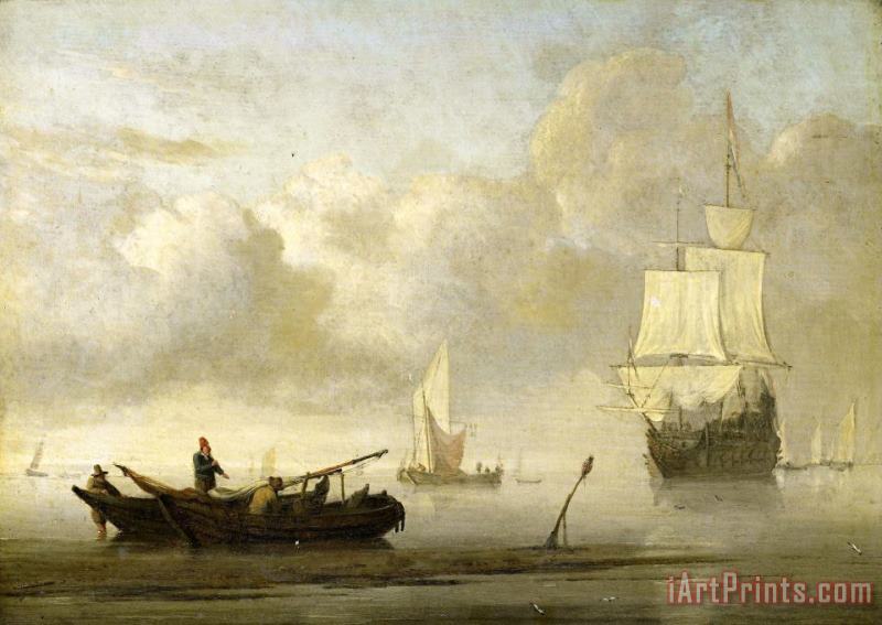 Willem van de Velde Ships Near The Coast During a Calm Art Painting
