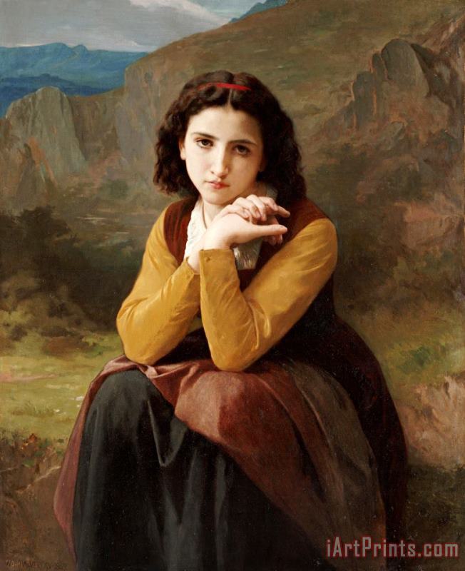 William Adolphe Bouguereau Reflective Beauty. Mignon Pensive Art Painting