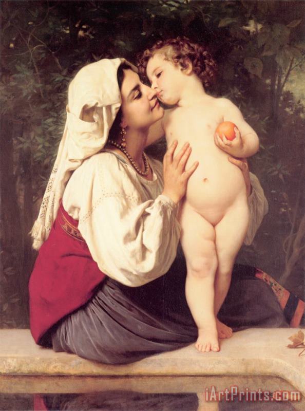 The Kiss painting - William Adolphe Bouguereau The Kiss Art Print