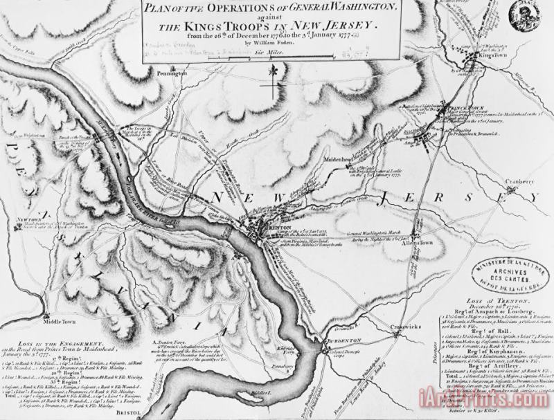 William Faden Plan Of The Operations Of General Washington Against The Kings Troops In New Jersey Art Painting