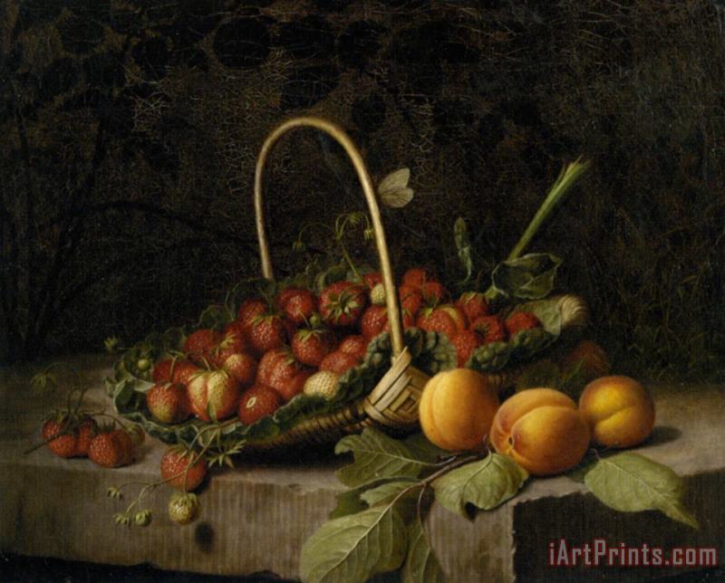 A Basket of Strawberries And Peaches painting - William Hammer A Basket of Strawberries And Peaches Art Print